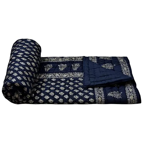 AKARSHAK 400 GSM Rajasthani Traditional Jaipuri Hand Block Print, Summer and Winter Cotton Double Bed Quilt Razai - King Size - (Blue DAI, Double Bad)