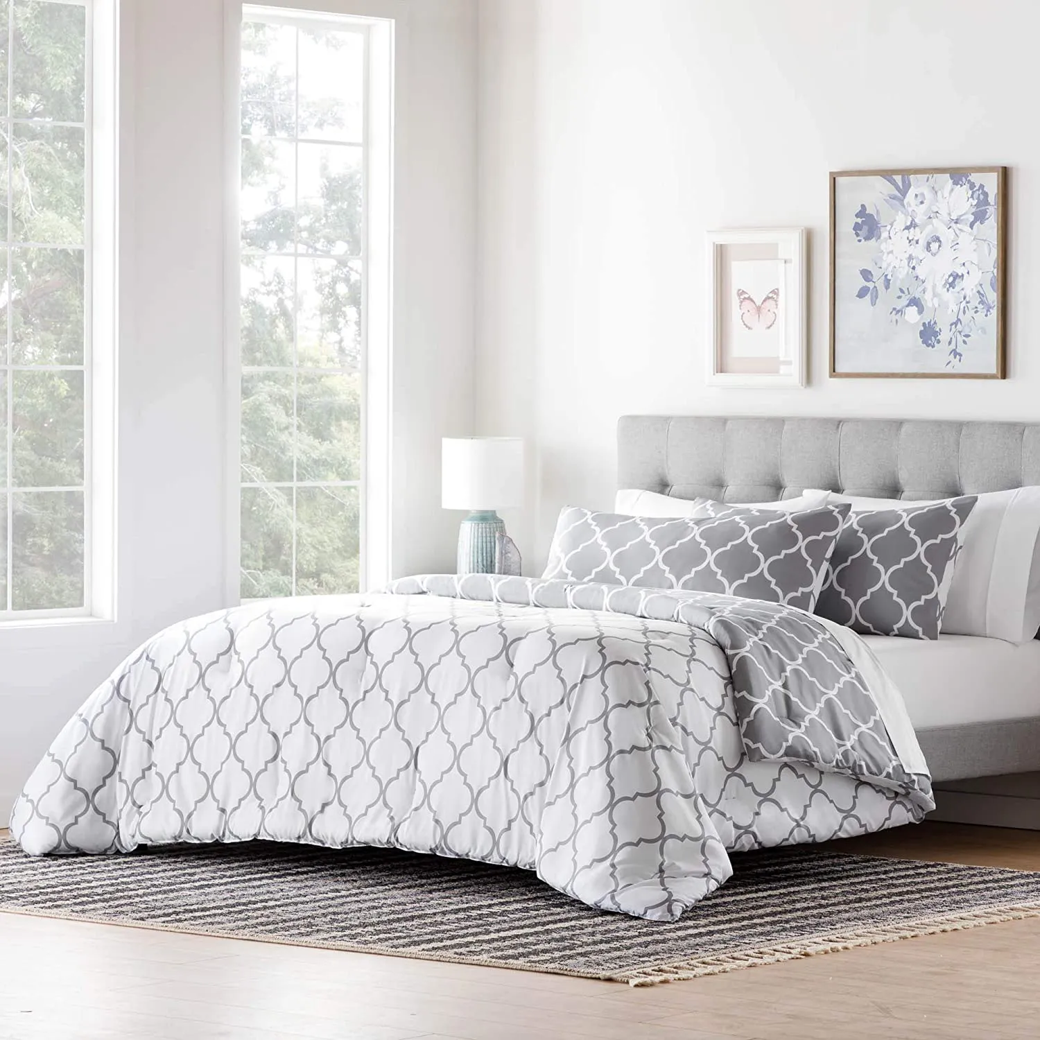 All-Season Quilted Comforter - Corner Duvet Tabs - Hypoallergenic - Plush Microfiber Fill