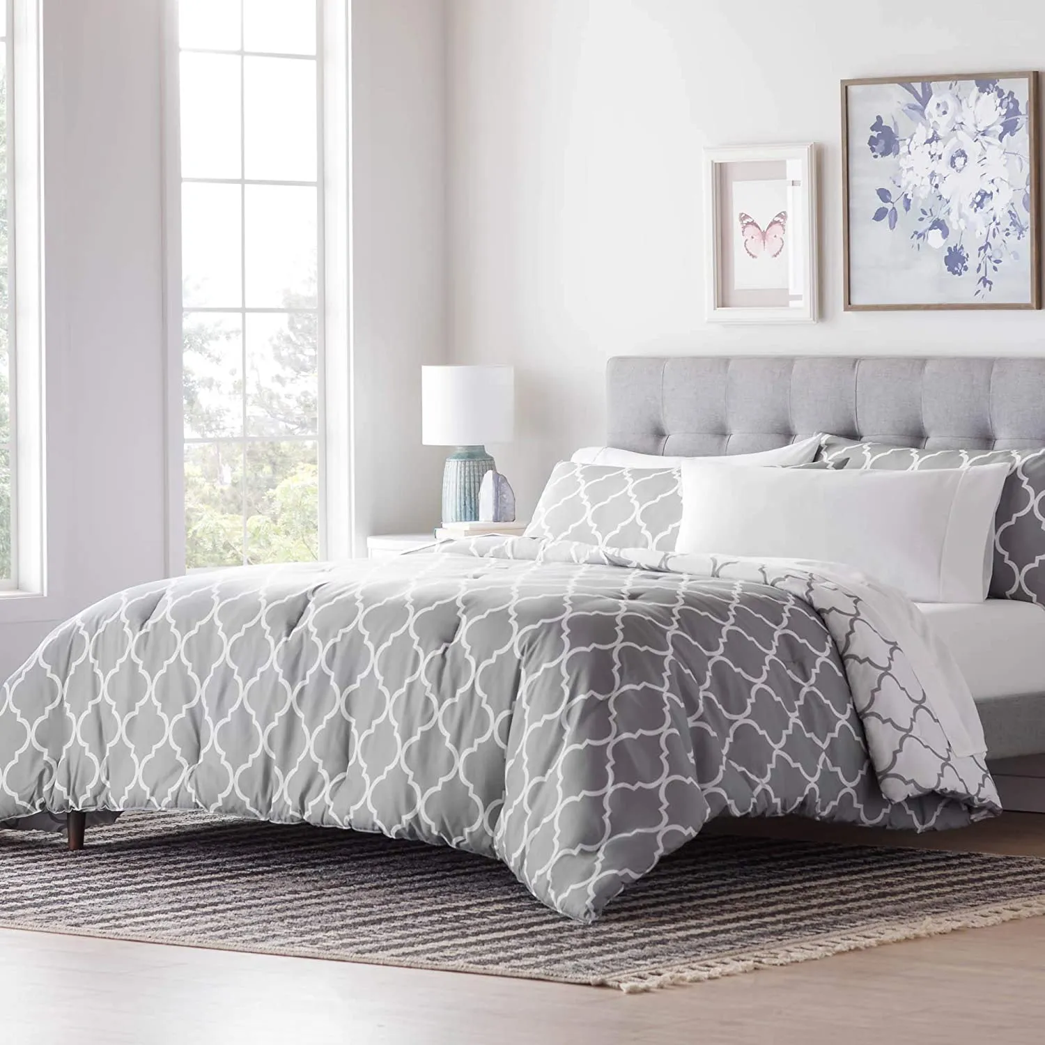 All-Season Quilted Comforter - Corner Duvet Tabs - Hypoallergenic - Plush Microfiber Fill