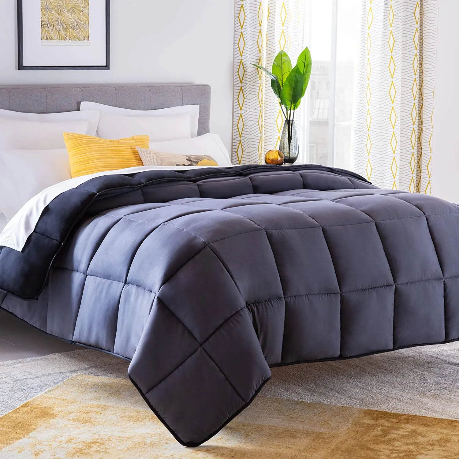 All-Season Quilted Comforter - Corner Duvet Tabs - Hypoallergenic - Plush Microfiber Fill