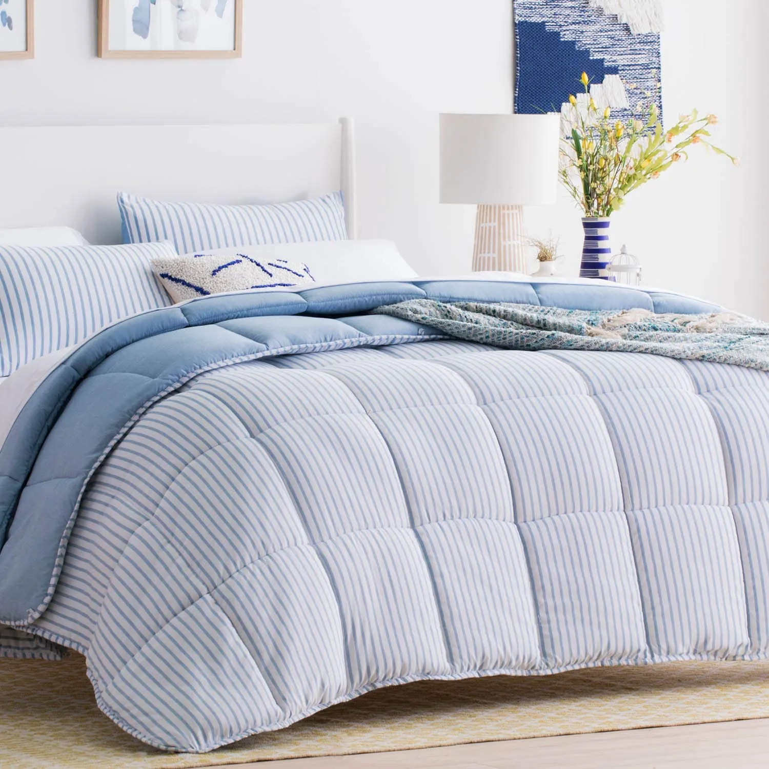 All-Season Quilted Comforter - Corner Duvet Tabs - Hypoallergenic - Plush Microfiber Fill