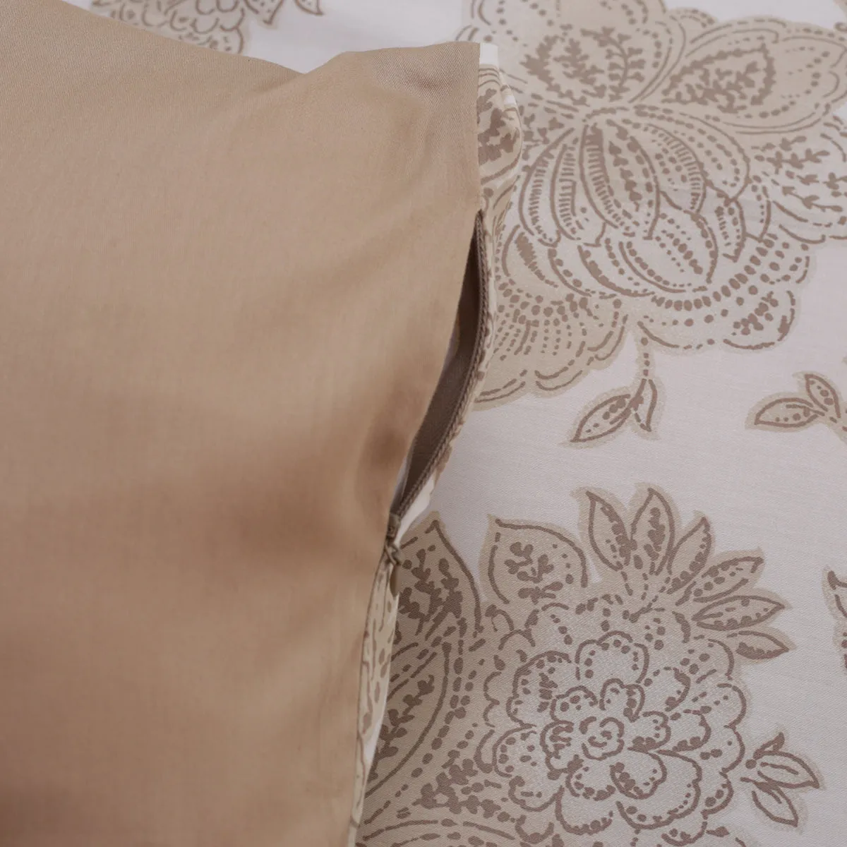 Art Nouveau Mabel Neutral Plain & Printed Reversible 100% Cotton Super Soft Duvet Cover with Pillow Case