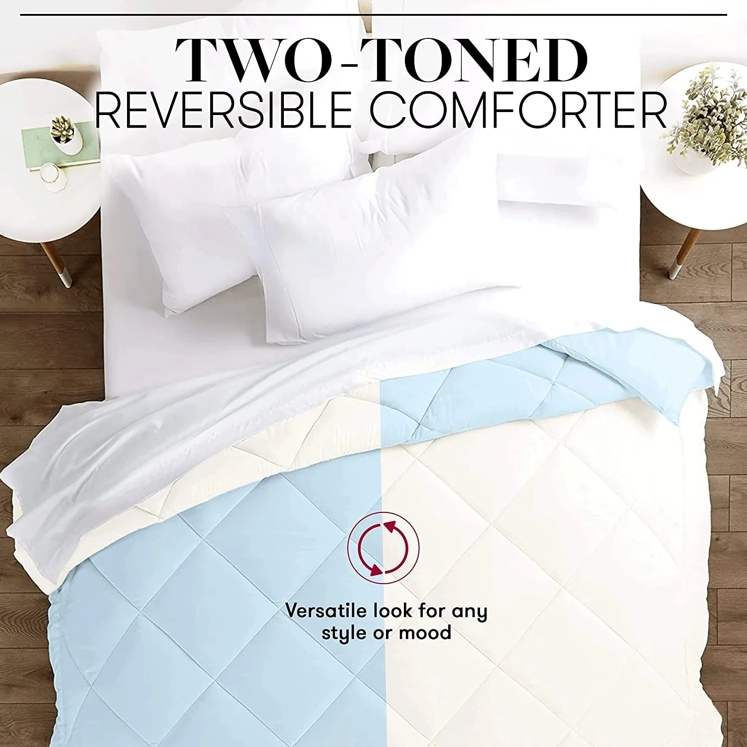 Beckham Hotel Collection Goose down Alternative Reversible Comforter - All Season - Premium Quality Luxury Comforter - Full/Queen - Aqua/Ivory