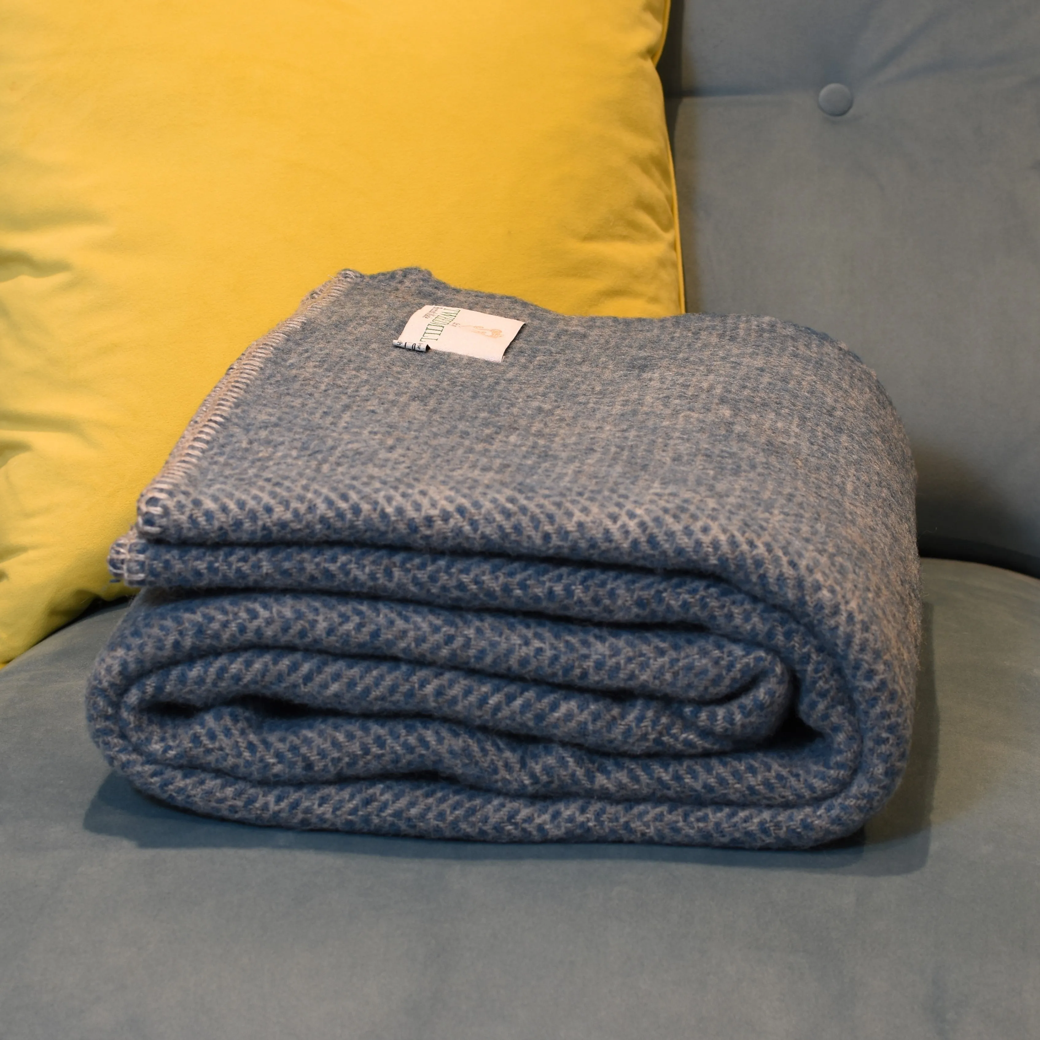 Beehive Petrol Blue & Silver Grey Pure Wool Blanket