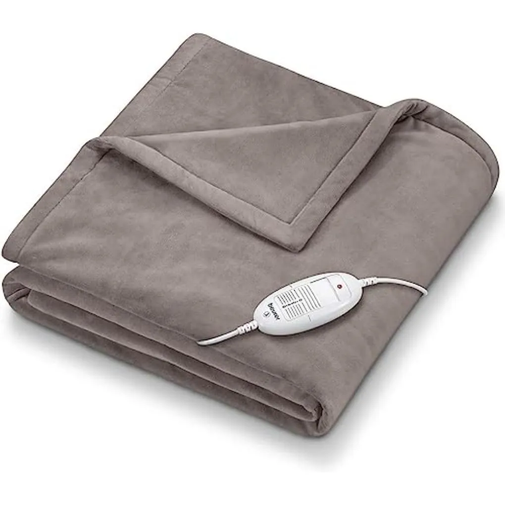 Beurer HD 75 Electric Blanket, Cuddly Heat Blanket with 6 Temperature Levels, Safety System and Automatic Shut-Off, Machine Washable, Taupe