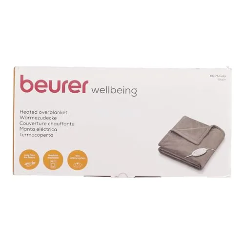 Beurer HD 75 Electric Blanket, Cuddly Heat Blanket with 6 Temperature Levels, Safety System and Automatic Shut-Off, Machine Washable, Taupe