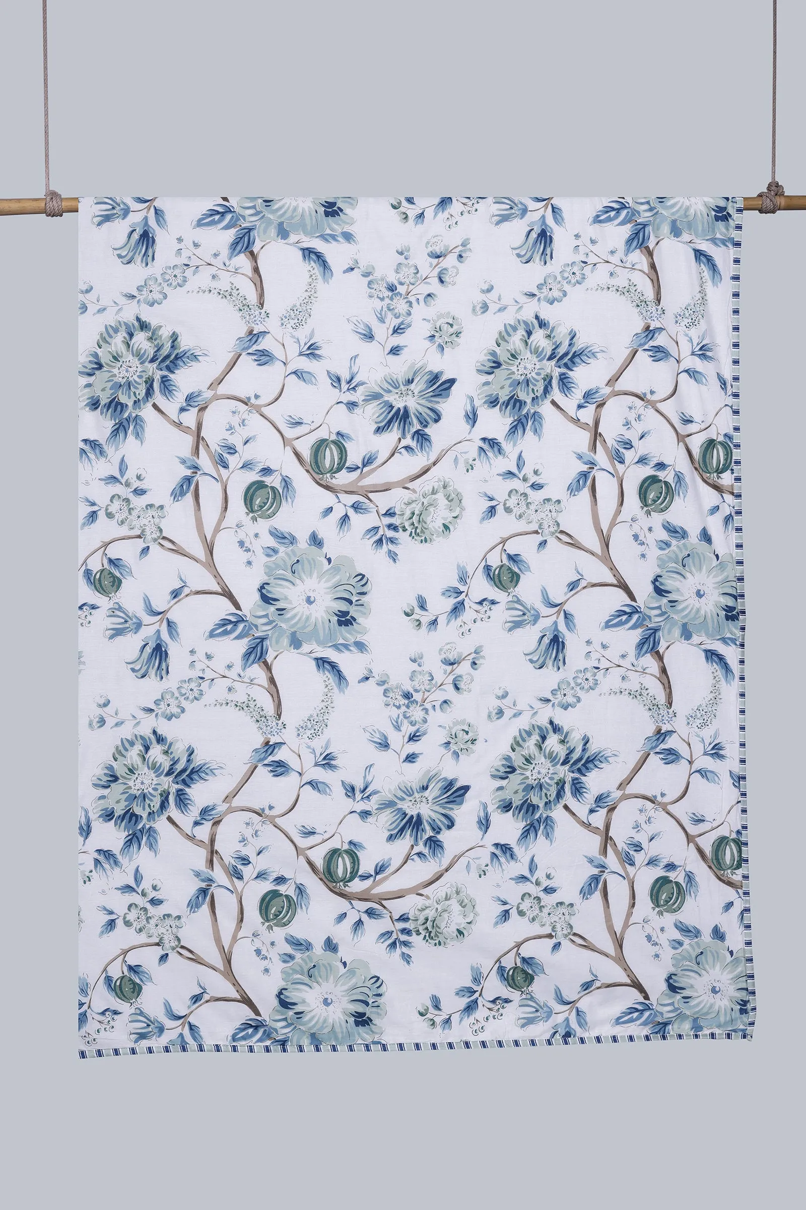 Calendula Print Blue Reversible Cotton Muslin Dohar