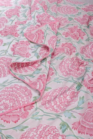 Carnation Vine Pink Reversible Cotton Muslin Dohar