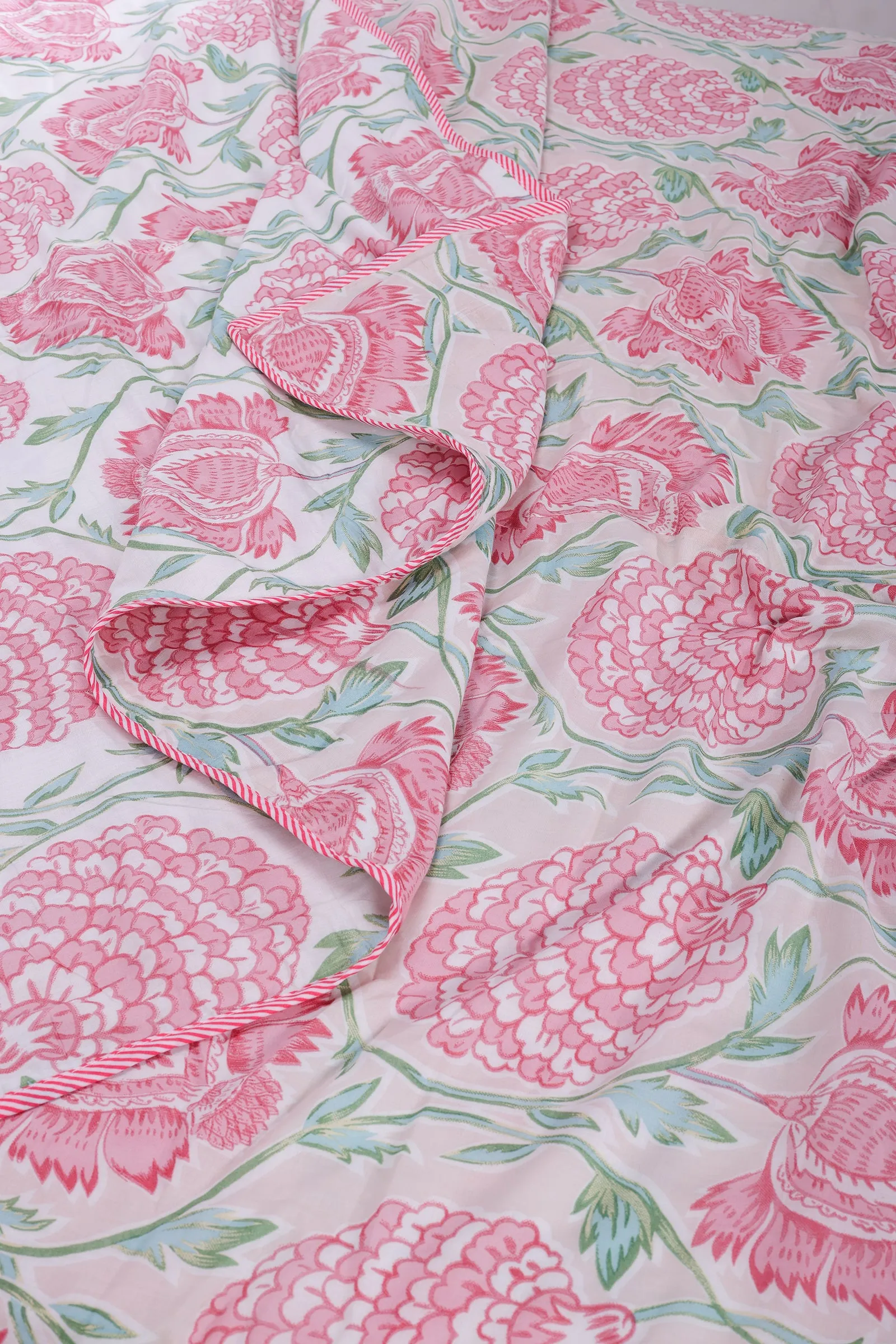 Carnation Vine Pink Reversible Cotton Muslin Dohar