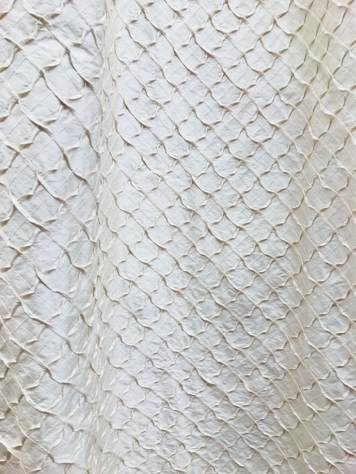 Designer 100% Silk Taffeta Quilted Drapery Fabric- Ivory- Sold By The Yard