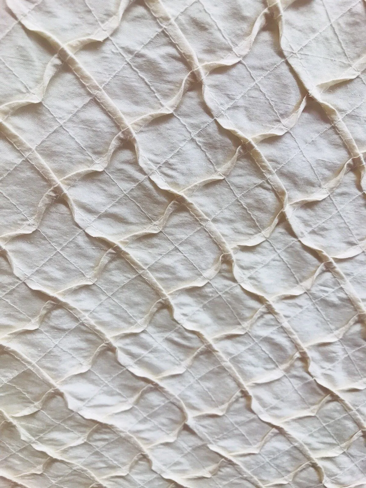 Designer 100% Silk Taffeta Quilted Drapery Fabric- Ivory- Sold By The Yard