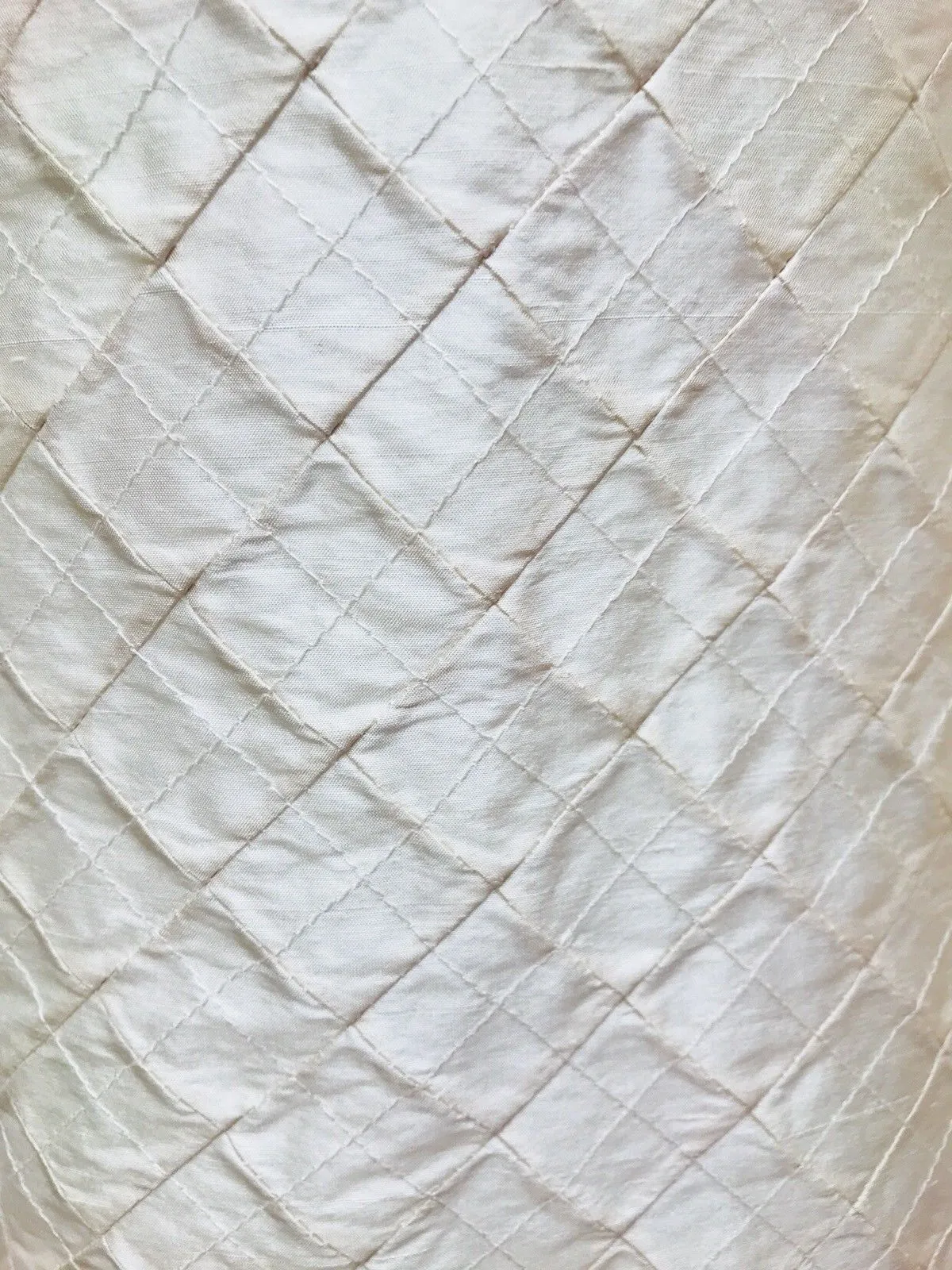 Designer 100% Silk Taffeta Quilted Drapery Fabric- Ivory- Sold By The Yard