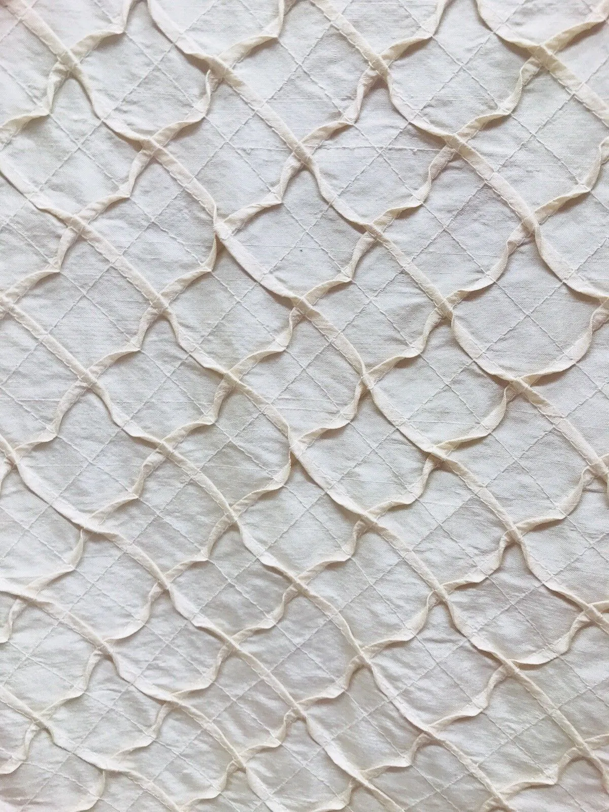 Designer 100% Silk Taffeta Quilted Drapery Fabric- Ivory- Sold By The Yard