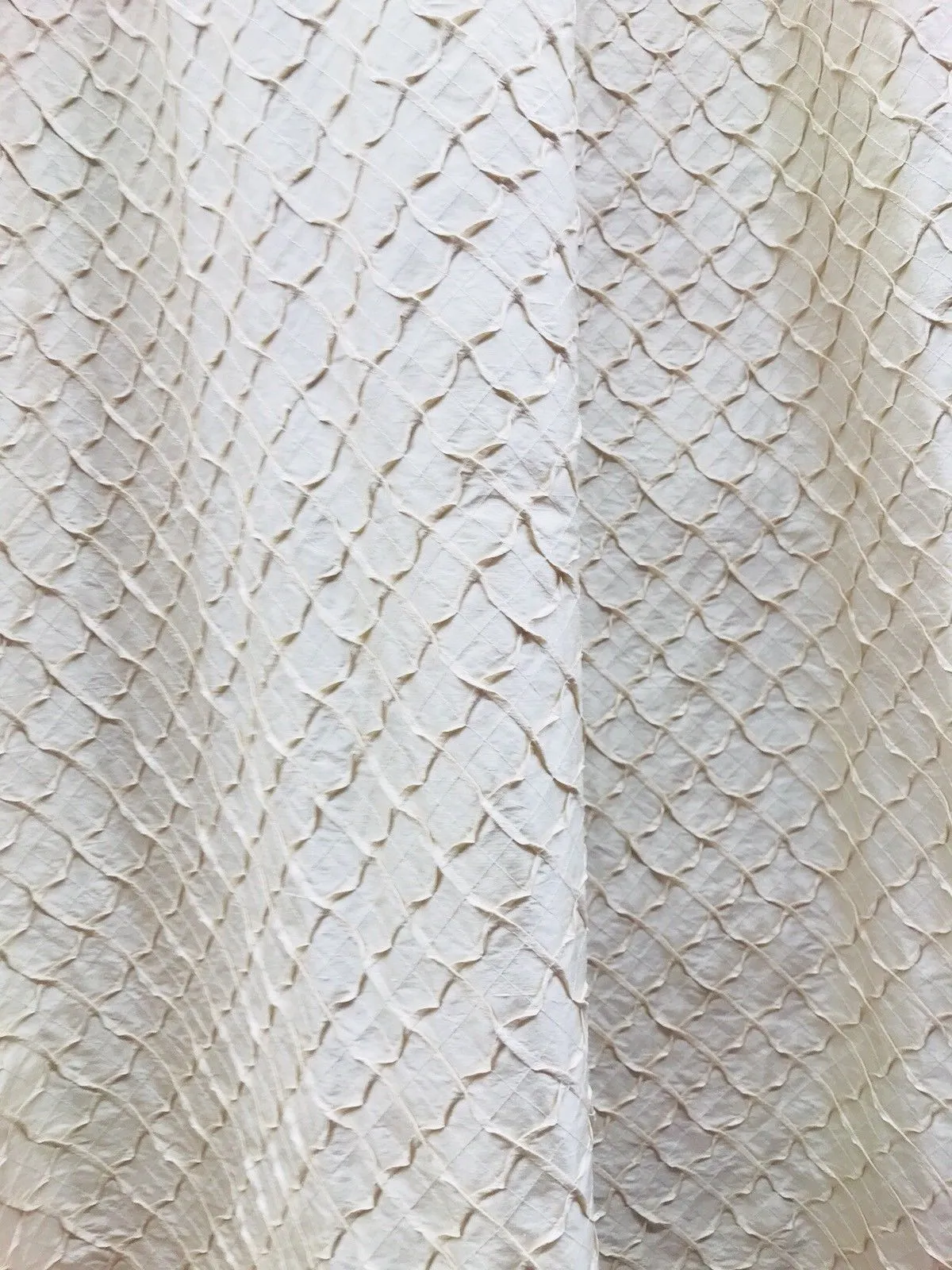 Designer 100% Silk Taffeta Quilted Drapery Fabric- Ivory- Sold By The Yard