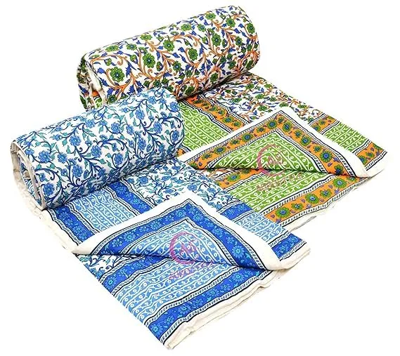 EMIOUR 400 TC Pure Cotton Jaipuri Design Printed Design Printed Light Weight Traditional Rajasthani Single Bed Quilt/Razai/Rajai Single Bed - Set of 2 Combo Set (Design 1)