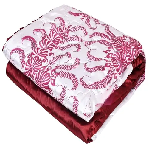 fashhub 210 GSM Pure Satin Fabric Machine Stitching Jaipuri Traditional Floral Print Double Bed Jaipuri Rajai/Quilt