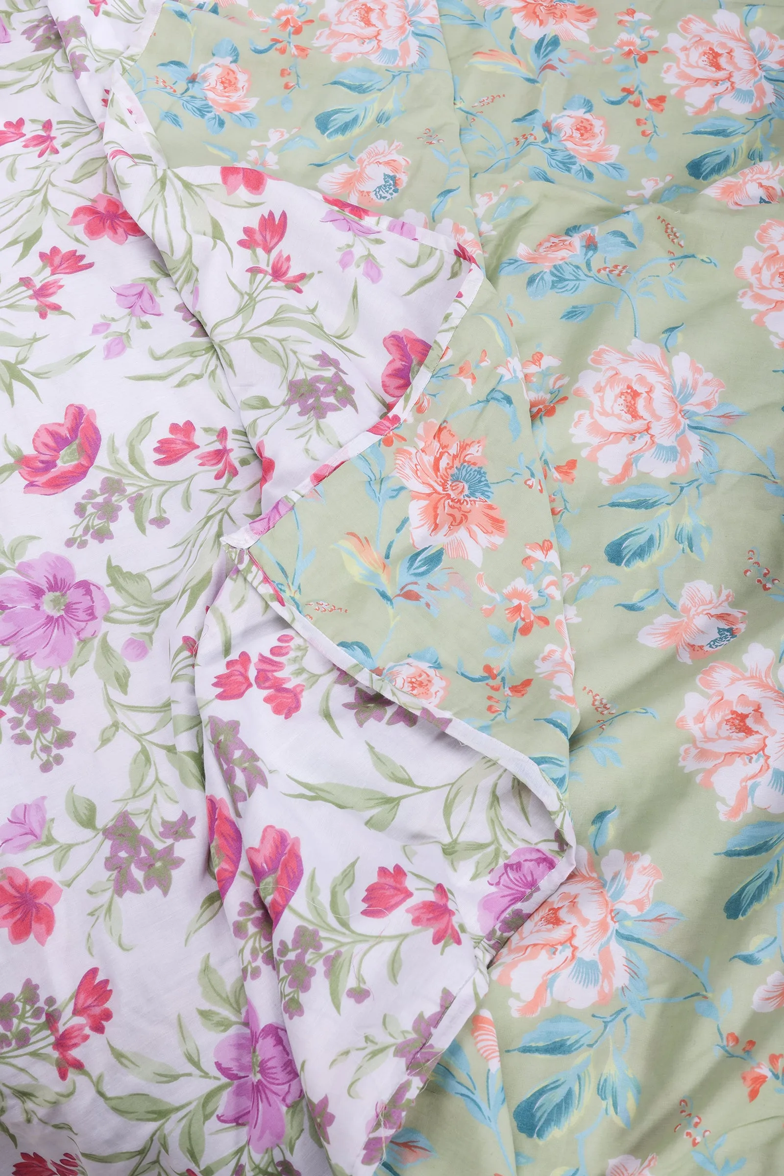 Floral Print Olive Reversible Cotton Muslin Dohar