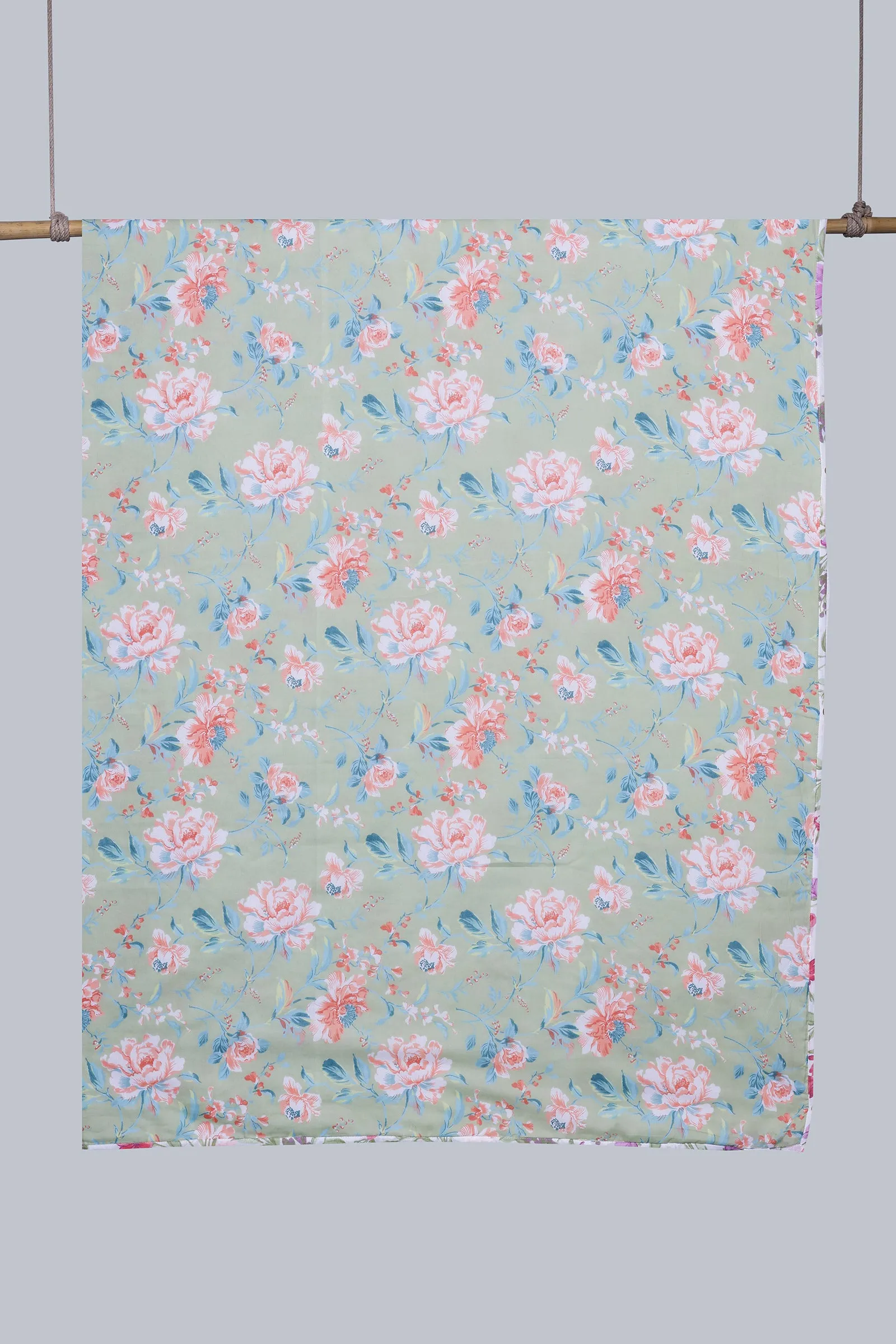 Floral Print Olive Reversible Cotton Muslin Dohar