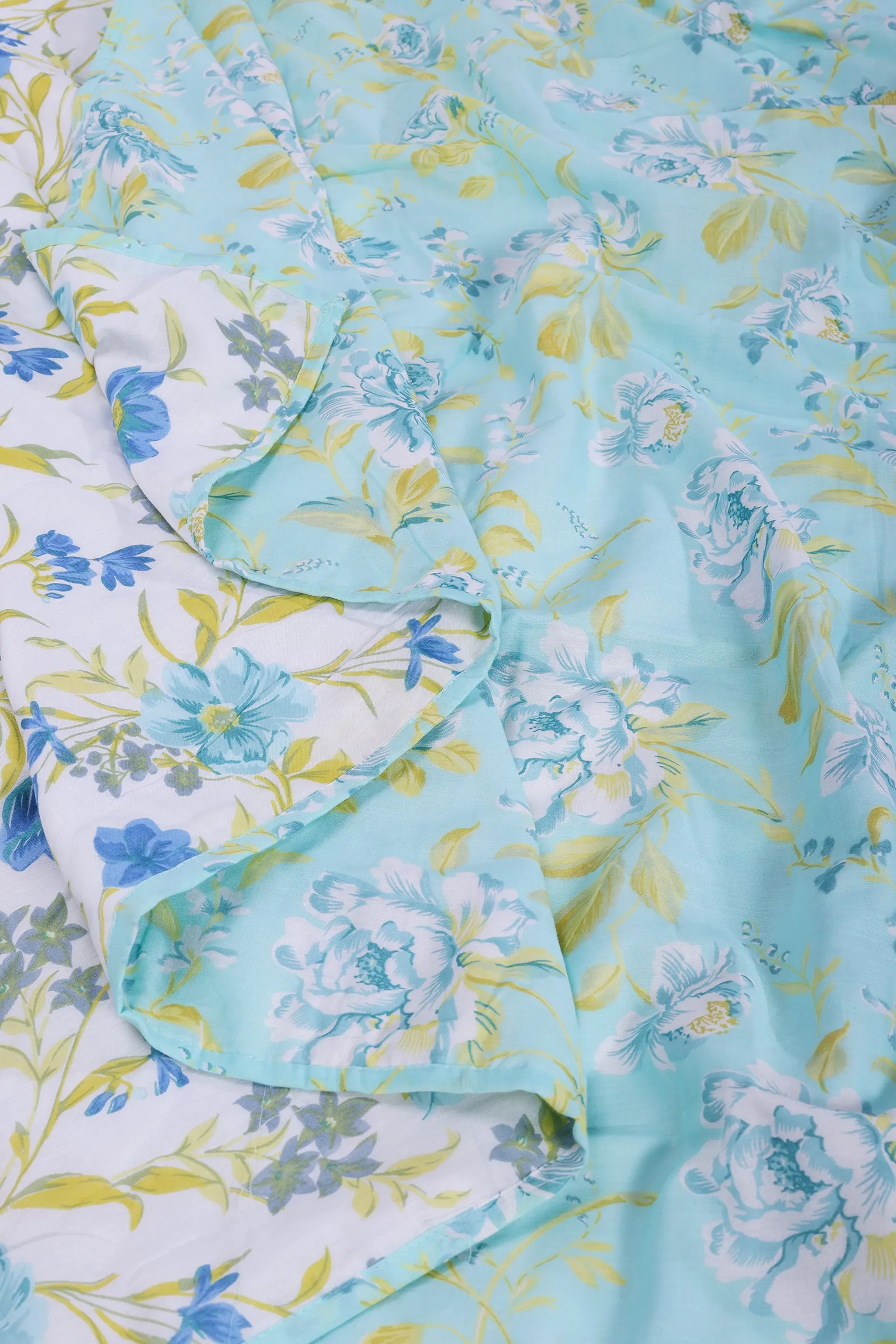 Floral Print Sea Green Reversible Cotton Muslin Dohar