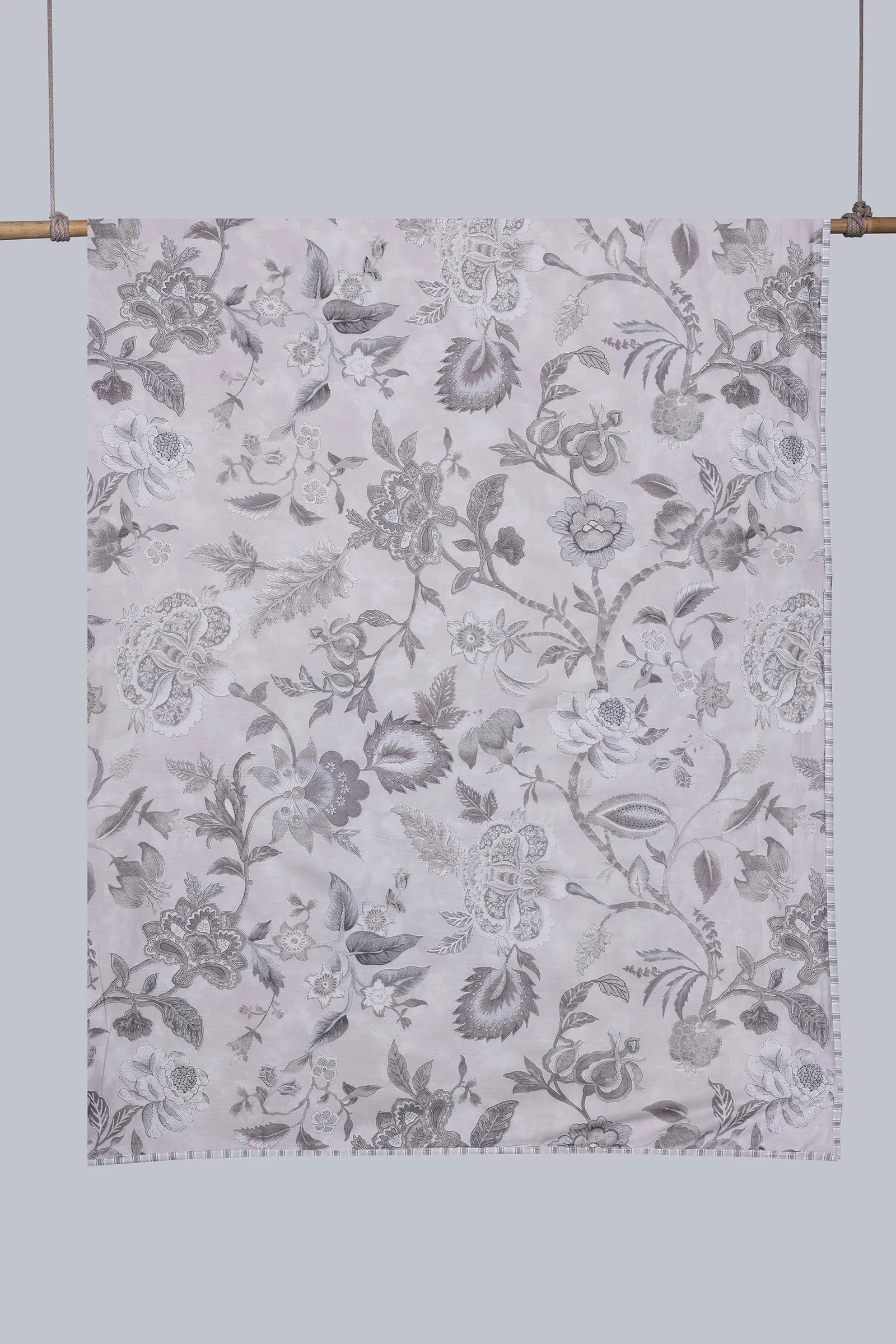 Gloxina Print Grey Reversible Cotton Muslin Dohar