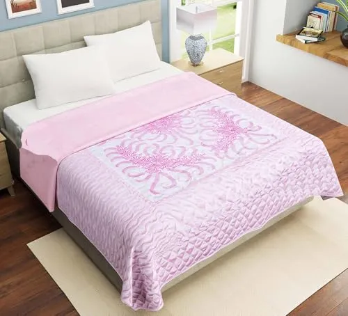 House Of Alpha Pure Satin 210 GSM Jaipuri Dohar/Razai/Blanket/Quilt Single Bed Cotton Soft Lightweight (Double Bed - 90 x 108 Inch) (Light Pink)