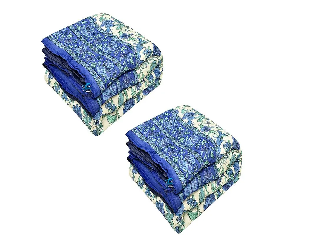 Hubistic Jaipuri Razai Traditional Pure Cotton Lightweight Winter and Summer Twin Size Rajai Ac Quilt Razai/Rajai/Quilt/Blanket/Dohar Kantha Quilt Throw Super Soft Bedroom Decor Comforter Set of 2