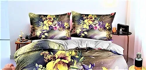 it&C's Imported Pure Satin Silk 3D Digital Printed Romantic Night Style All Season King Size Double Bed Luxury Wedding Bed Sheet Sets (Design777) 5 Pcs Set with Heavy Quilt & Quilt Cover