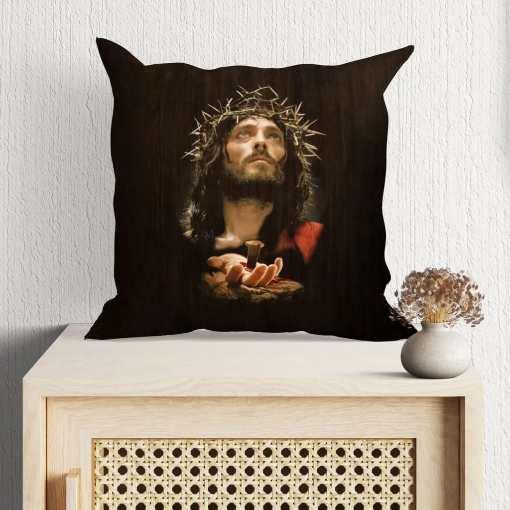 Jesus' Crucified Hands Christian Pillow