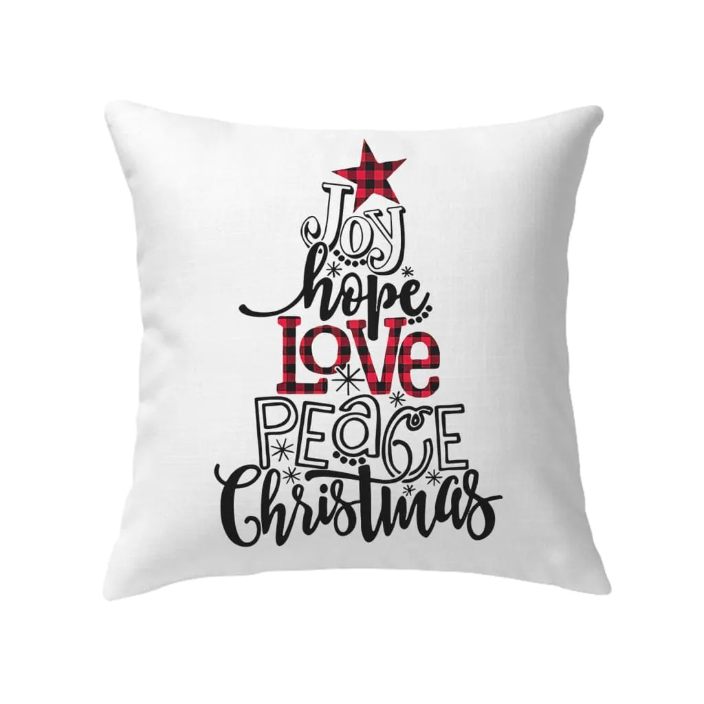 Joy Hope Love Peace Christmas Buffalo Plaid Christian Pillow