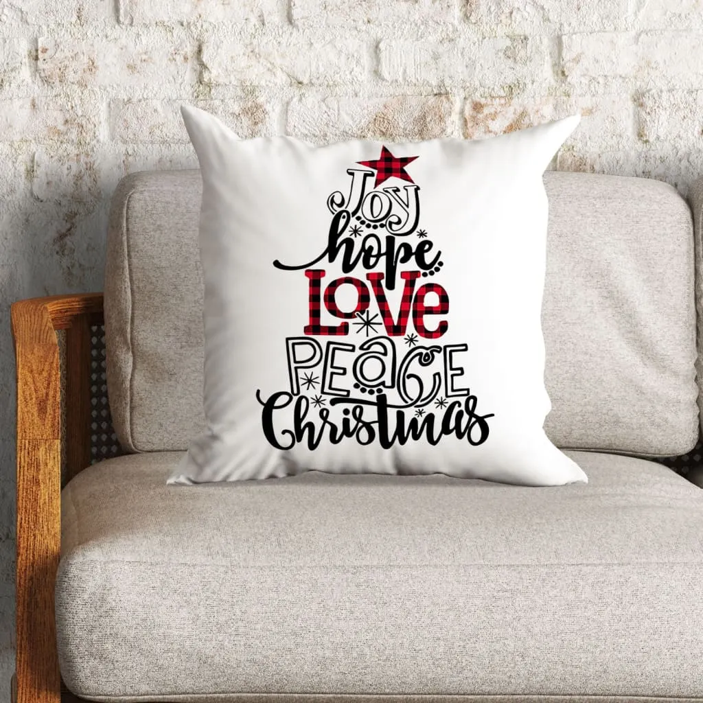 Joy Hope Love Peace Christmas Buffalo Plaid Christian Pillow