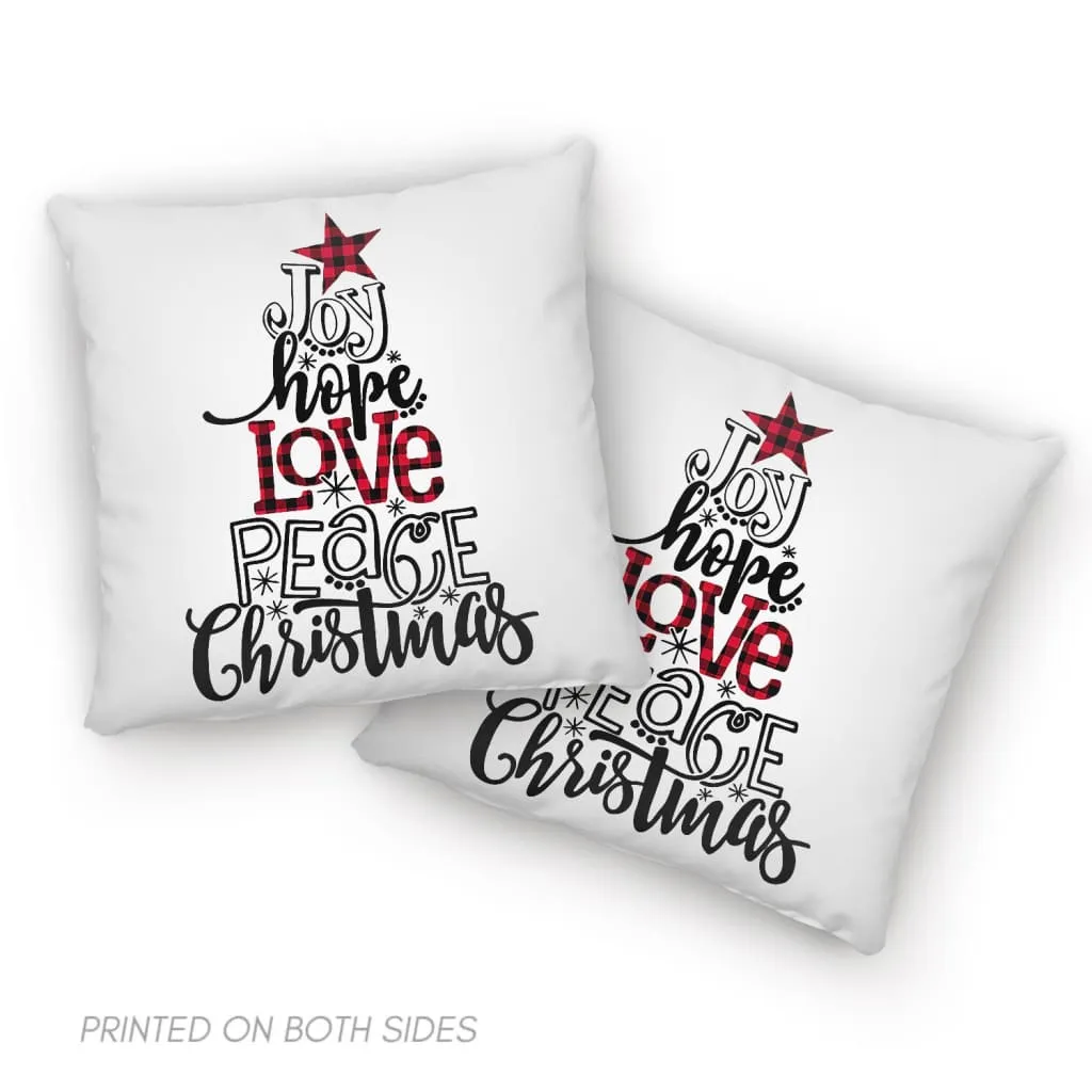 Joy Hope Love Peace Christmas Buffalo Plaid Christian Pillow