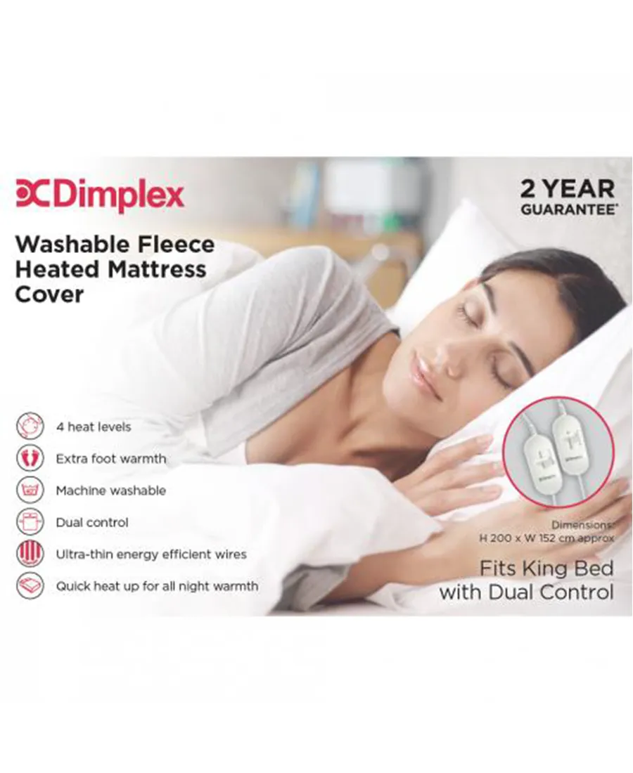 King Dual Control Washable Fleece Heated Mattress Cover