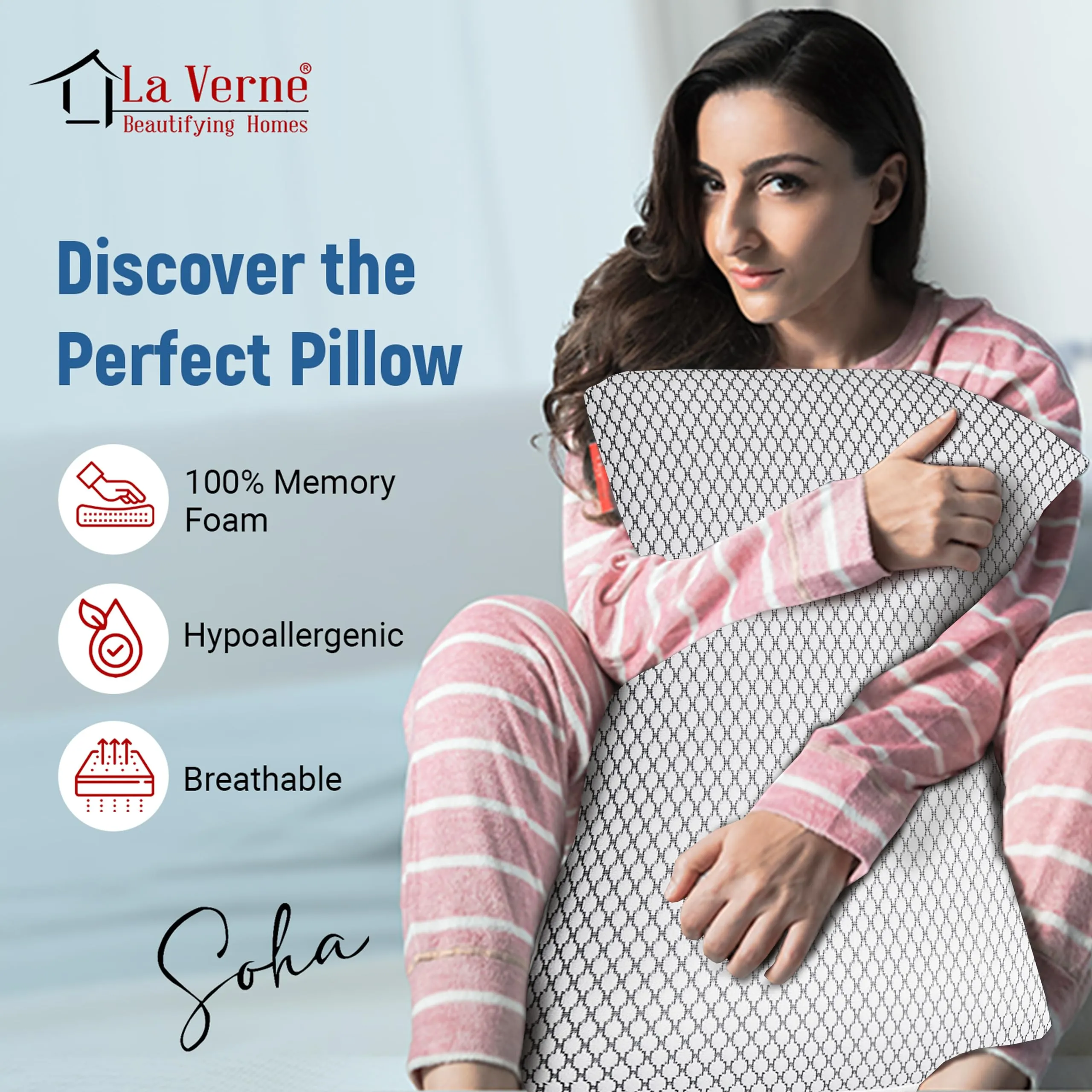 LA VERNE Cooling Gel Infused Pincore Technology Breathable Memory Foam Pillow with 3S Rebound (Pack of 2)