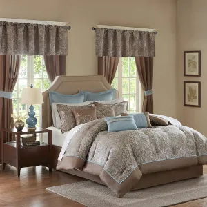 Master Bedroom 24 Piece Room in a Bag Faux Silk Comforter Jacquard Paisley Design Matching Curtains - Down Alternative Hypoallergenic