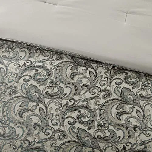 Master Bedroom 24 Piece Room in a Bag Faux Silk Comforter Jacquard Paisley Design Matching Curtains - Down Alternative Hypoallergenic