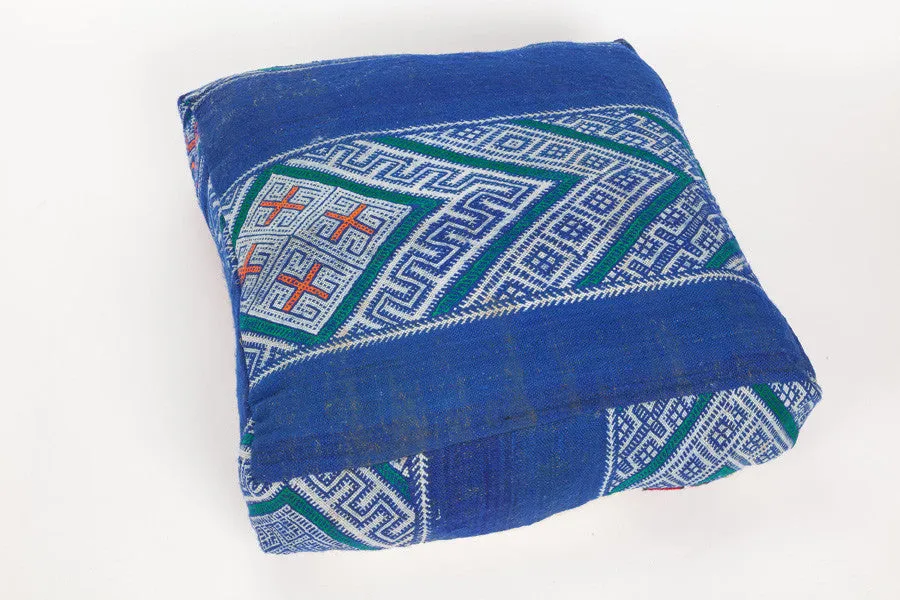 Moroccan Vintage Rug Floor Cushion Pouf | Blue