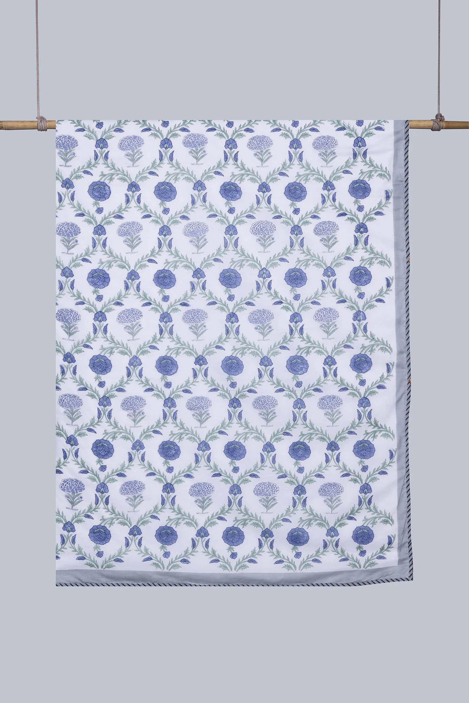 Nested Flowers Blue Reversible Cotton Muslin Dohar