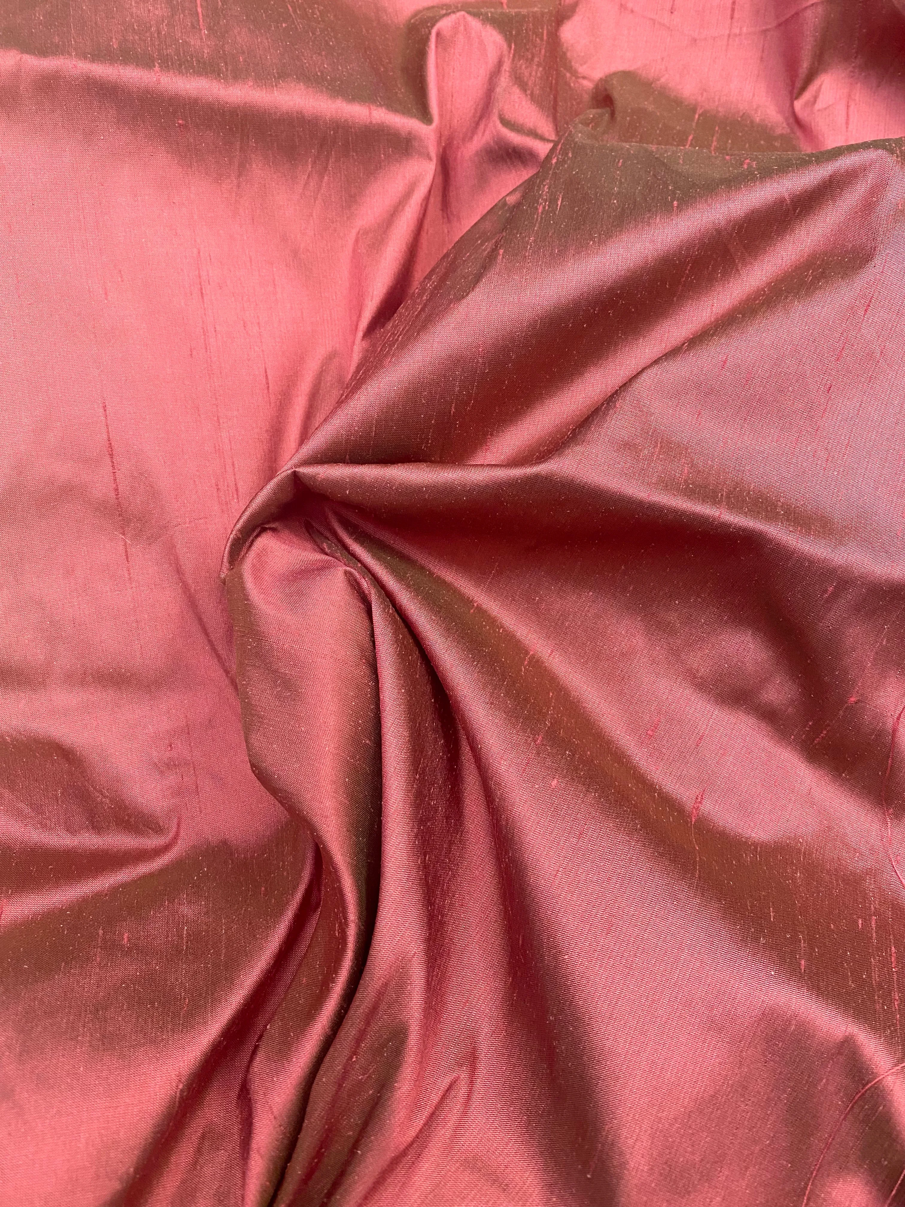 NEW Duchess Mable 100% Silk Dupioni - Solid Dusty Rose with Green Iridescence Fabric