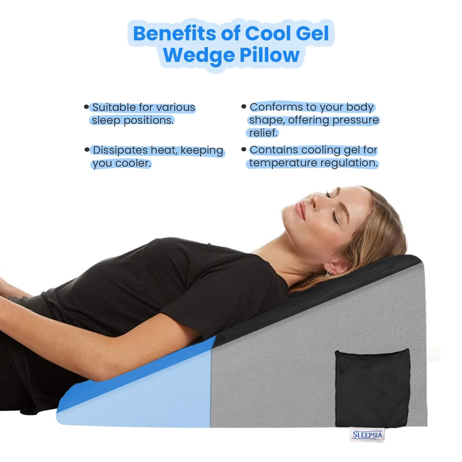 Orthopedic Memory Foam Back Support Wedge Pillow with Cooling Gel for Back Pain