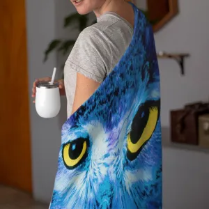 Owl eye blue throw blankets