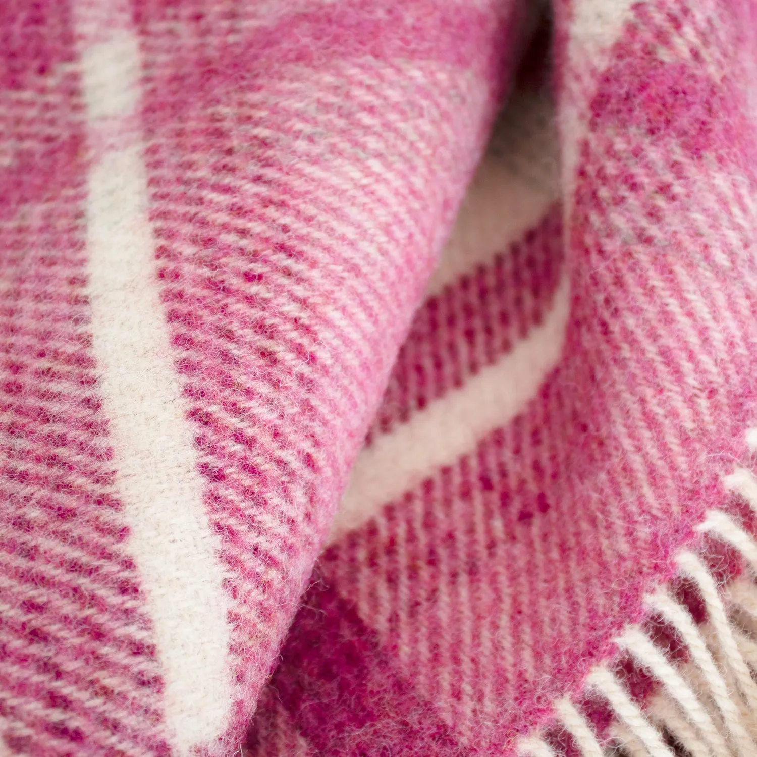 Pink & Cream Check Large Wool Blanket