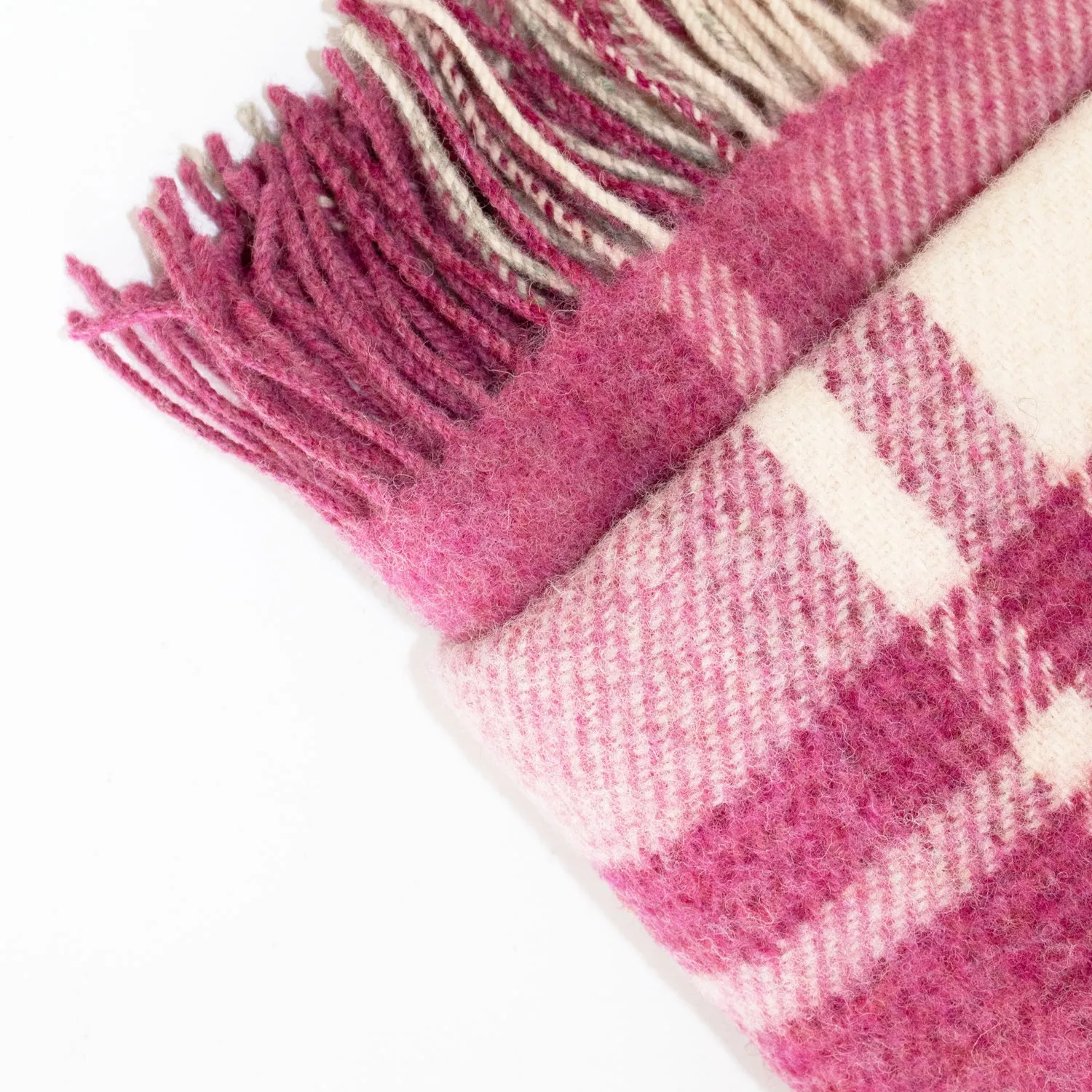 Pink & Cream Check Large Wool Blanket