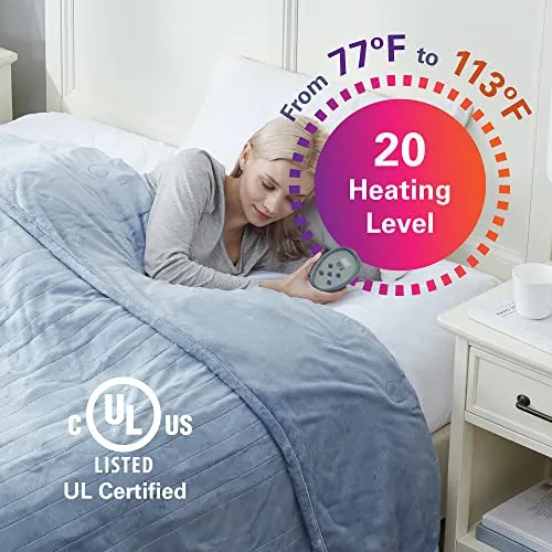 Plush Electric Heated Blanket with Dual Control, Machine Washable with 20 Heating Levels & 10 Hours Auto Off, UL Listed, 84"x90" Queen Size