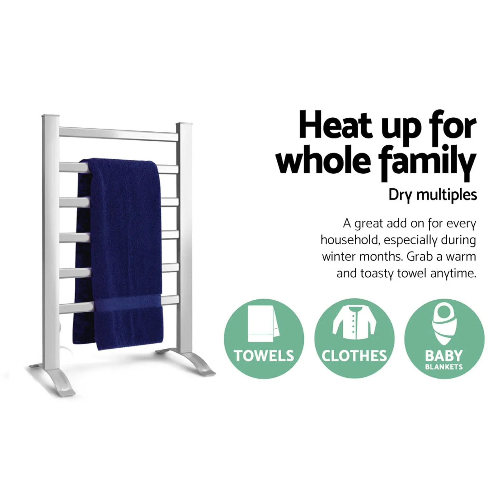 Portable Electric Heated Towel Rail Ladder Warmer 6 Bars Bathroom Free Standing