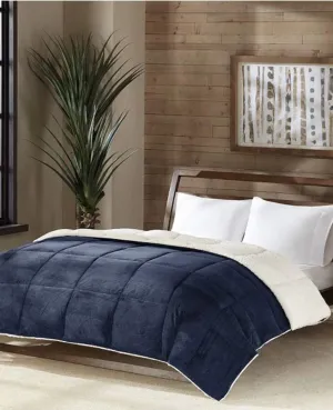 Premier Comfort Reversible Micro Velvet and Sherpa Down Alternative Twin Comforter, Navy