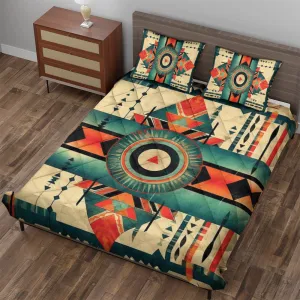 Quilted Bedding Set | Bright Colorful Vibrant Comforters | Aztec Mexican Patterns Bedspreads with matching Pillowcase