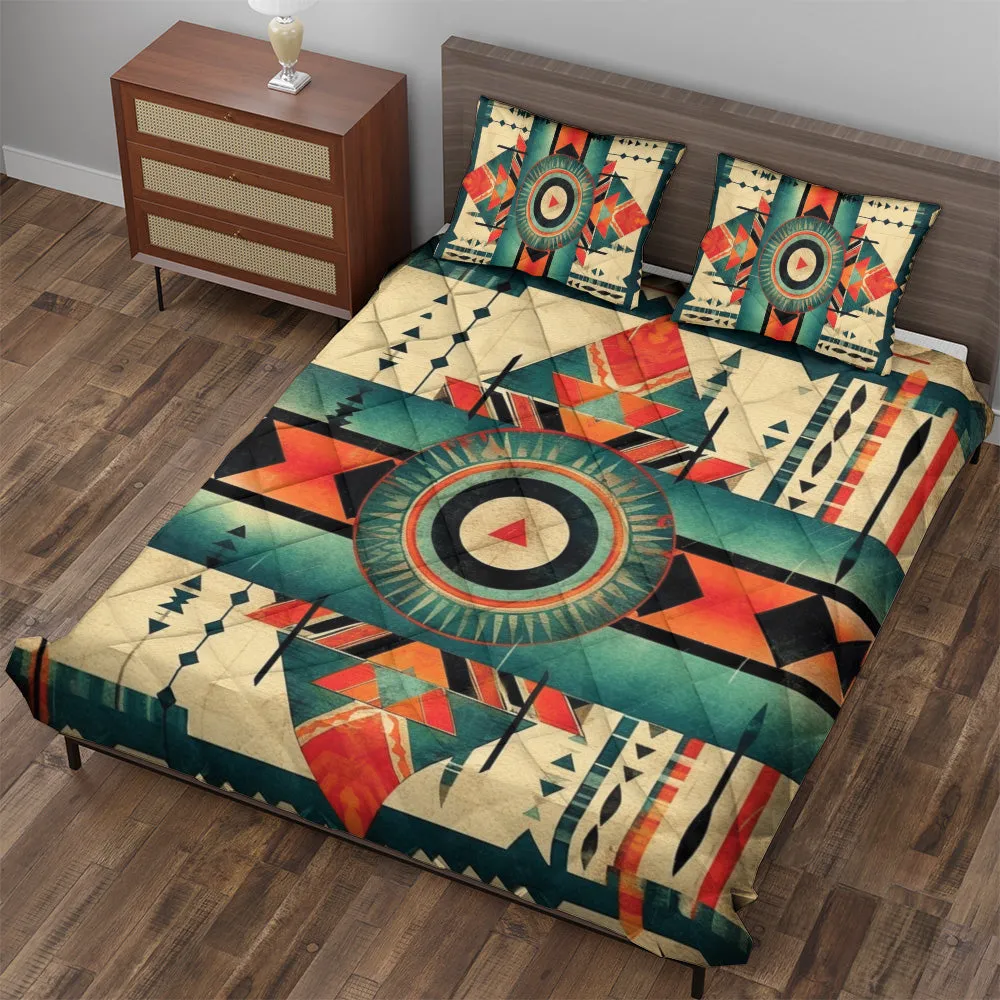 Quilted Bedding Set | Bright Colorful Vibrant Comforters | Aztec Mexican Patterns Bedspreads with matching Pillowcase