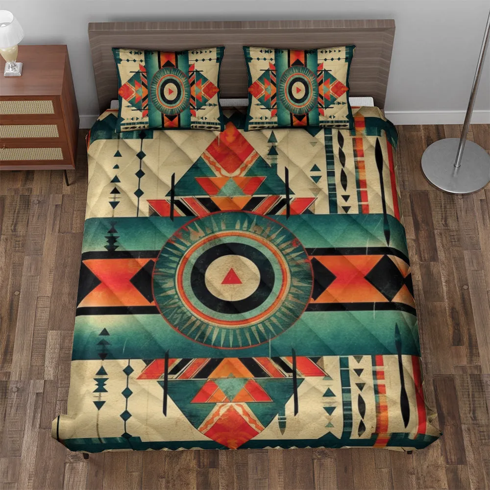 Quilted Bedding Set | Bright Colorful Vibrant Comforters | Aztec Mexican Patterns Bedspreads with matching Pillowcase