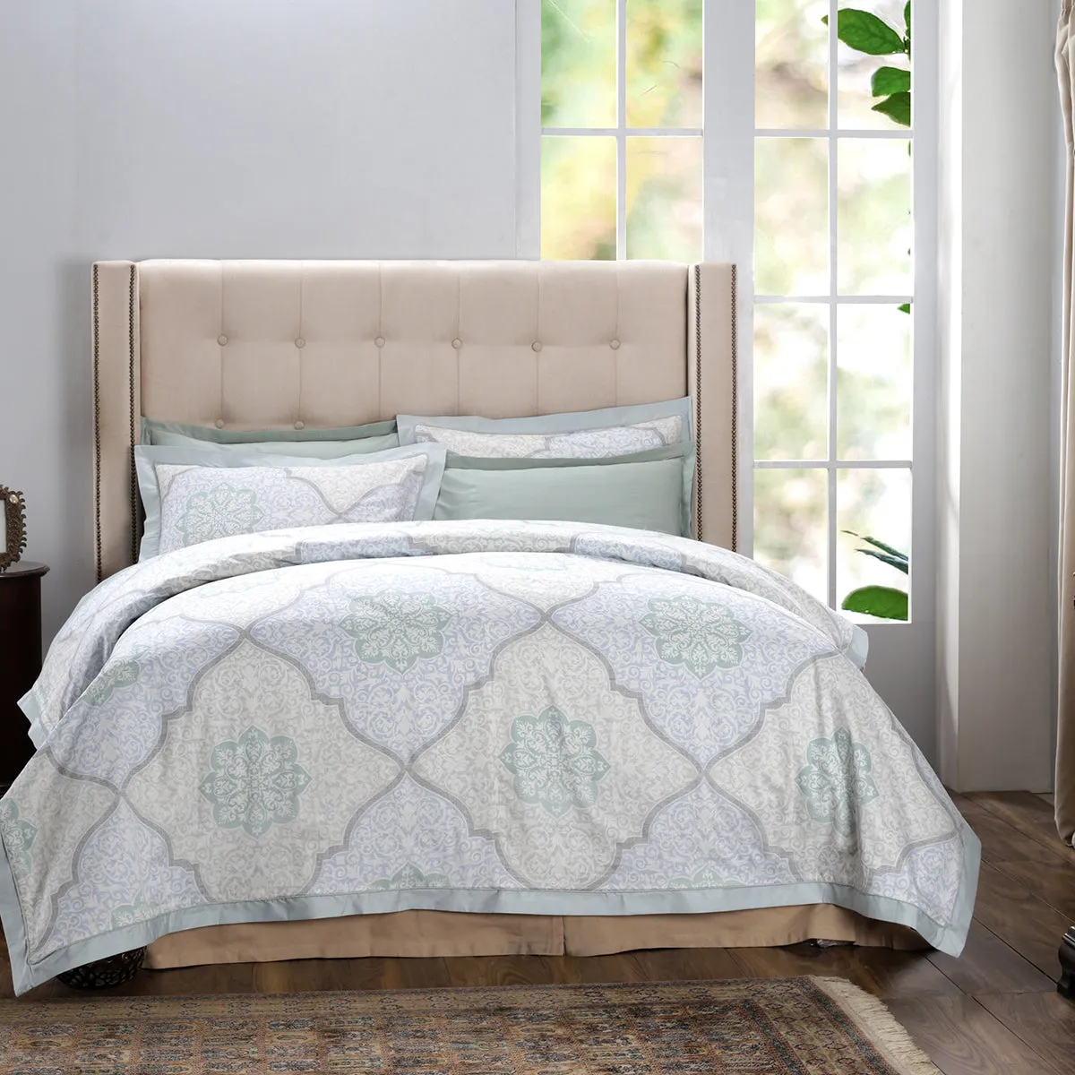 Royal Redux Royal Gage Plain &amp; Printed Reversible 100% Cotton Super Soft Aqua Duvet Cover with Pillow Case