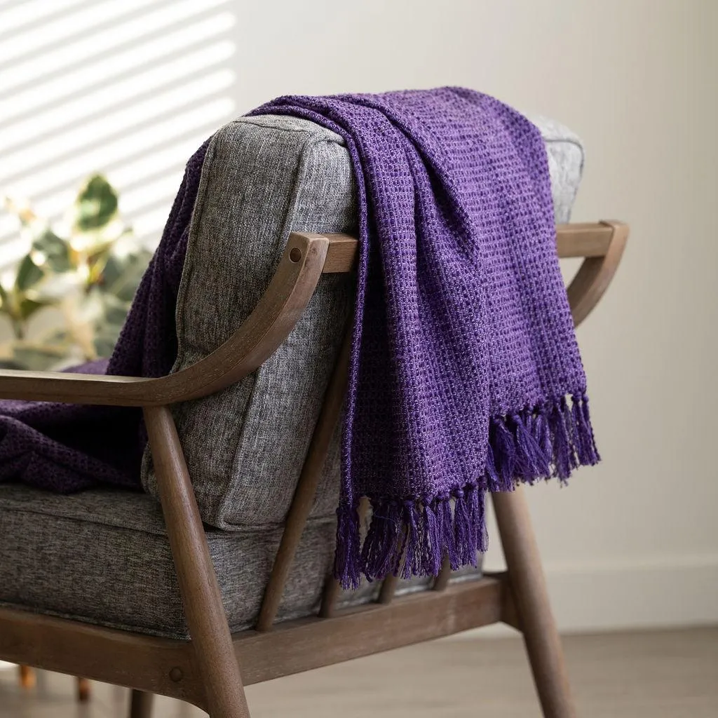 Woolen Tweed Throw Blankets 56" X 65 - 70"  3.5" TASSELS